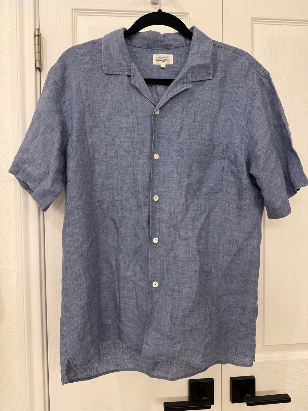 Hartford 100% Linen Blue Camp Collar Button Front Shirt Men's Large